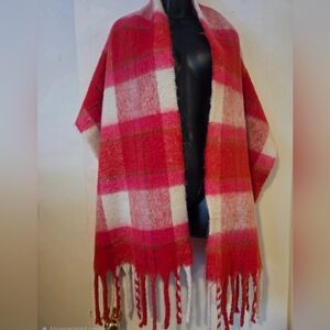 Love & Lore Striking Pink Plaid Blanket Scarf Recycled Polyester